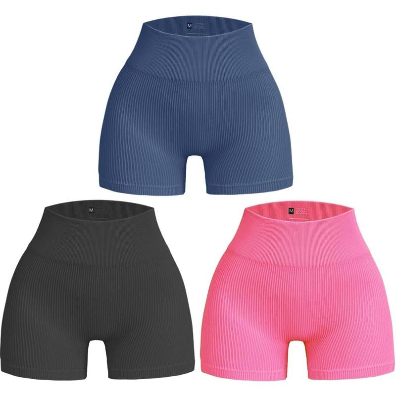 Women's 3 count Yoga Shorts Ribbed Seamless Workout High  Yoga Gym Booty Running Short Pants