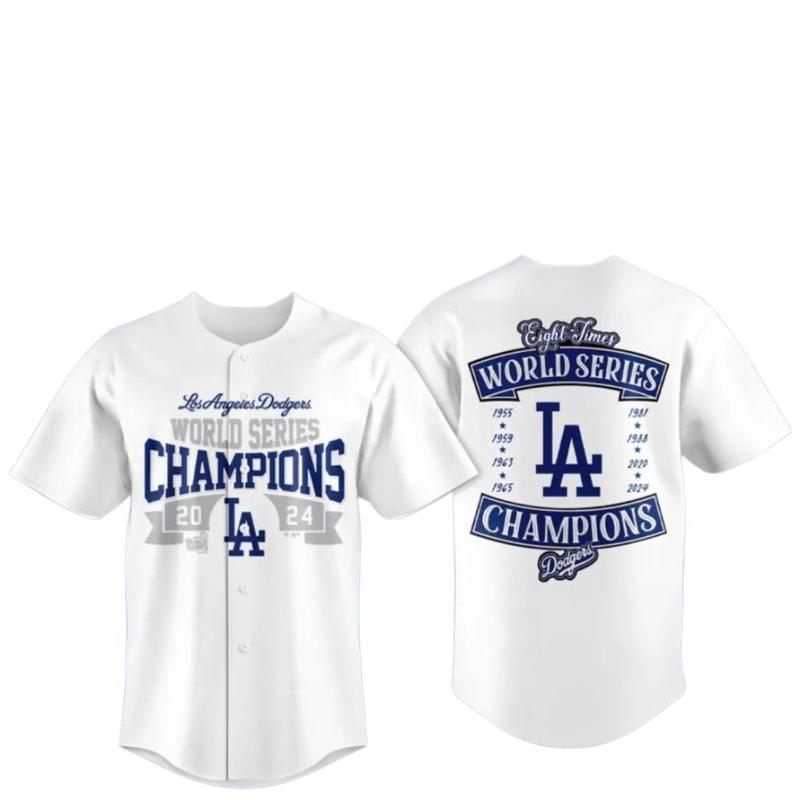 LA Dodgers Los Angeles 2024 World Series Champions 8th Time Baseball Jersey, Sports Gifts, Casual Print Baseball Shirt, Birthday Gifts for Men Women, Plus Size Shirt  fgth