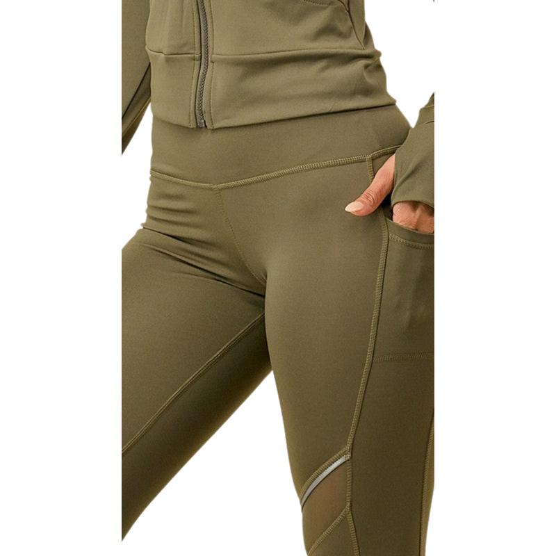 3 Piece Matching Workout Set in Khaki Green