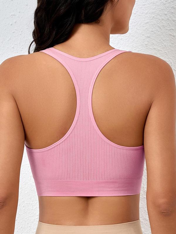 Women's Solid Wireless Push Up Bra, Breathable Comfortable Backless Sports Bra, Ladies Lingerie for Indoor Outdoor Wear