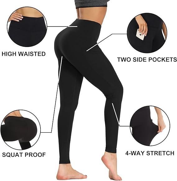 3 Pack Leggings with Pockets Soft Leggings for Women High Waisted Tummy Control No See Through Workout Yoga Pants leggings with pockets