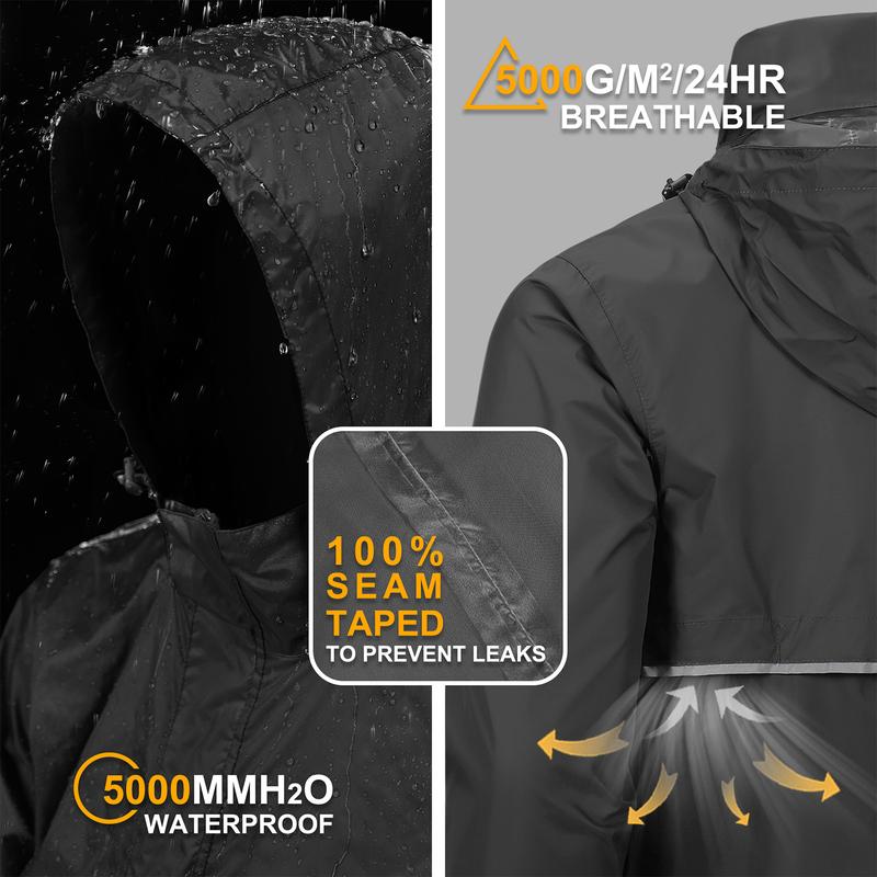 Outdoor Ventures Men's Rain Jacket Waterproof Lightweight Packable Rain Pullover for Hiking Golf Running