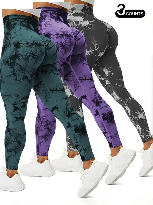 Women's Tie Dye Print Pocket High Waist Sports Leggings, Sporty Breathable Comfortable Skinny Pants for Yoga Gym Workout Running, Ladies Sportswear for All Seasons