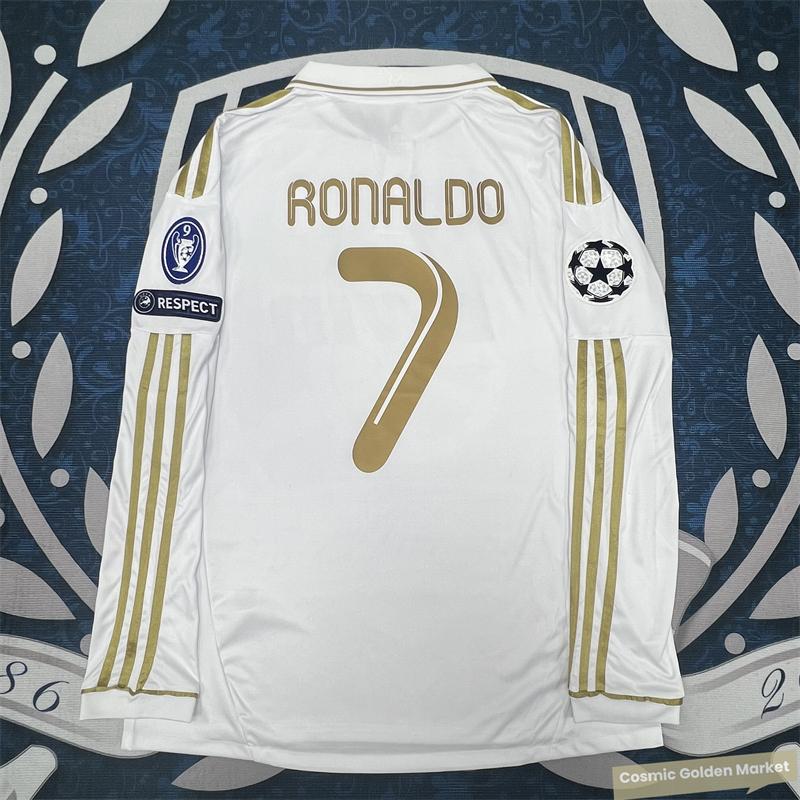 Ronaldo 7 1112 Home Edition Retro Gold Trim Short Sleeve Football Soccer Jersey