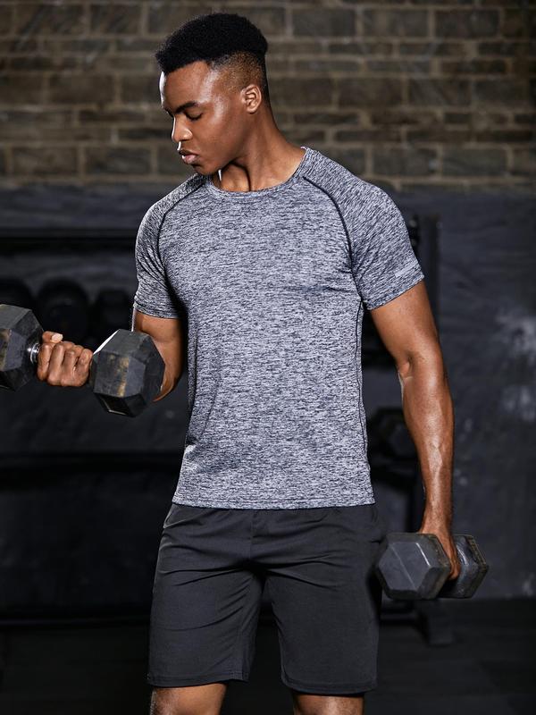 Men's Summer Clothes Solid Color Raglan Sleeve Sports Tee, Moisture Wicking Breathable Short Sleeve Sports Tops, Athletic Running Workout T-shirts, Summer Trendy Men's Sportswear