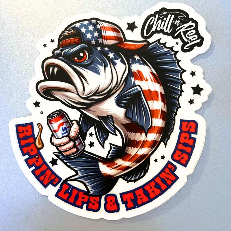 Chill-N-Reel 'MERICA Bundle: Red & Blue Fishing Coozies + 2 Redneck Fish Stickers. Fun Fishing Gadget Seen on Shark Tank. Perfect Gift for Him or Her!