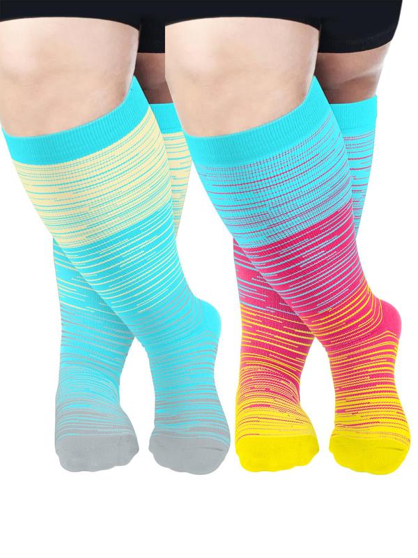 Unisex Colorblock Over The Calf Socks, Sports Comfy Breathable Socks for Women & Men, Athletic Socks for Running Jogging Cycling