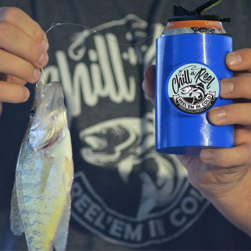 Chill-N-Reel 'MERICA Bundle: Red & Blue Fishing Coozies + 2 Redneck Fish Stickers. Fun Fishing Gadget Seen on Shark Tank. Perfect Gift for Him or Her!