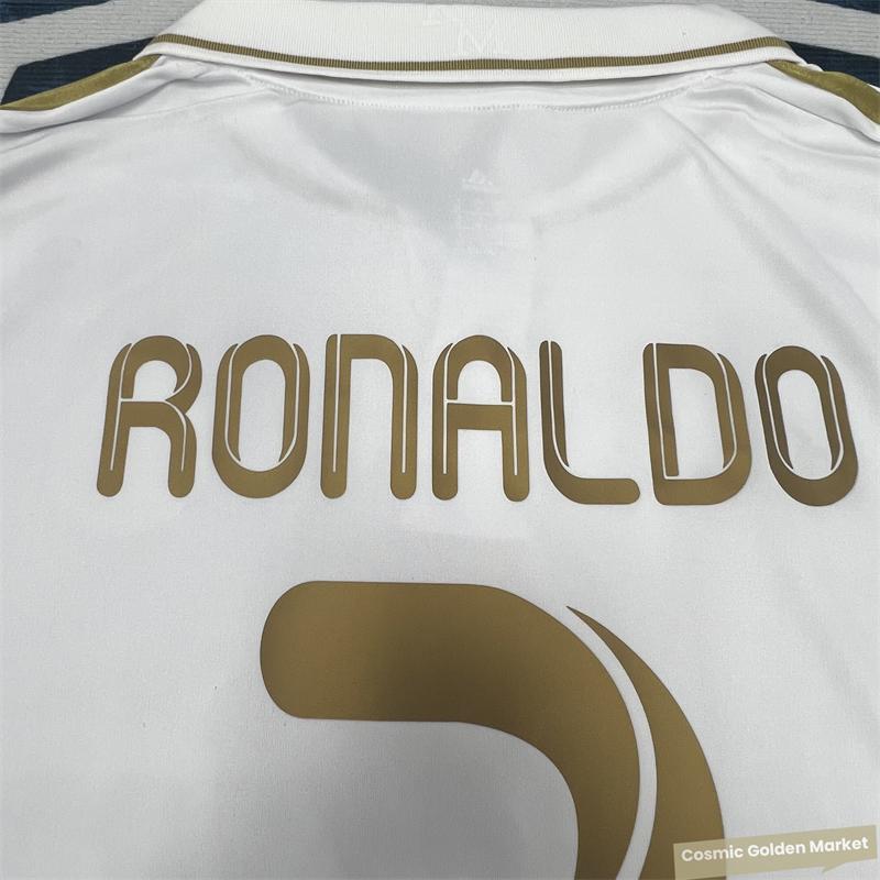 Ronaldo 7 1112 Home Edition Retro Gold Trim Short Sleeve Football Soccer Jersey