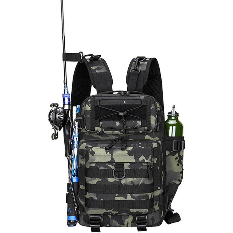 Fishing Tackle Backpack, Portable Fishing Tackle Storage Bag, Multifuction Large-Capacity Sling Bag, Fishing Gear Bags, (Dark Night Camouflage)