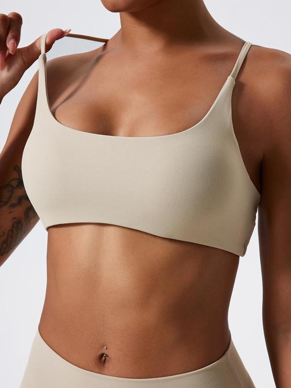 Women's Solid Criss Cross Sports Bra, Breathable Comfortable Wireless Sports Bra, Ladies Sportswear for Indoor Outdoor Wear