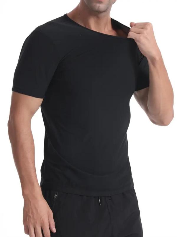 Men's Plain Round Neck Sauna T-shirts Workout Sweat Top, Men's Compression Shirts, Workout Tops, Compression Sweat Enhancing Tee, Summer Gym Tops, Men's Clothing, Fall Outfits, Fallfreshness, Gym Clothes