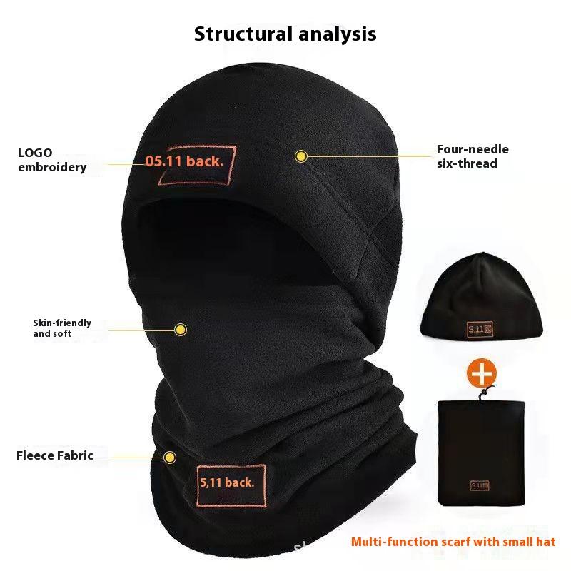 Hat hood, fleece hat set, tactical warm neck scarf for men and women, autumn and winter thickened outdoor sports cycling cold protection hat