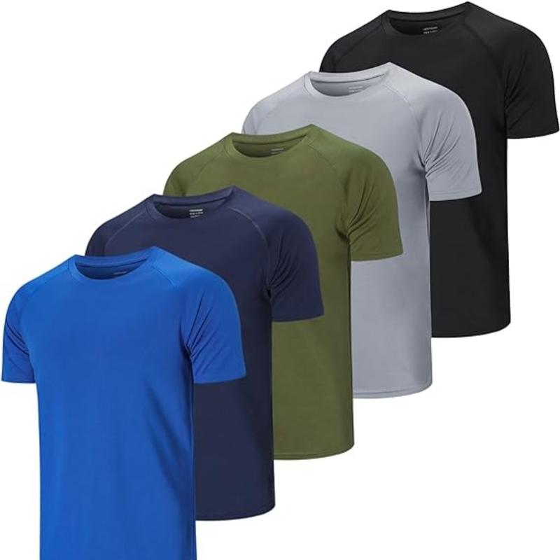 2024 Summer Men's Solid Crew Neck Regular Sleeve, Moisture Wicking Active Sleeve T-Shirt,  Back to School Clothing, Men's Work Out Gym Wear