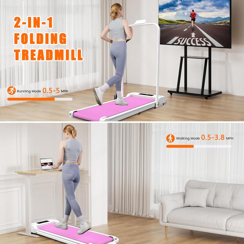 Haldheld 2.5HP Treadmill, 2 in 1 Under Desk Walking Pad Treadmill, Electric Compact Space Folding Treadmill for Home Office with LED Screen 0.5-4.0MPH Treadmills for Home 265LBS