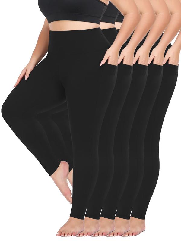 5 Pack Plus Size High Waist Capris Leggings with Pockets for Women - Breathable and Comfy Skinny Pants for Daily Workout and Yoga Wear