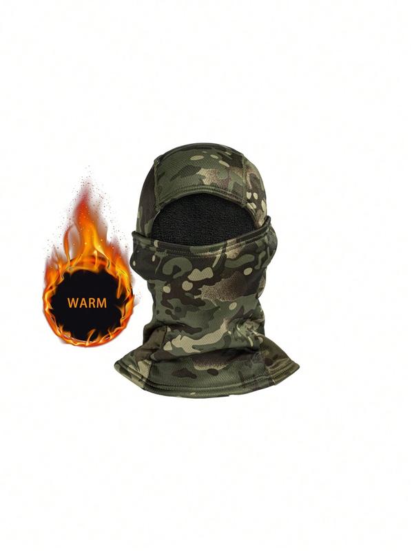 Thick Warm Fleece Camo Print Windproof Face Mask Neck Gaiter For Cold Weather, Cycling, Skiing