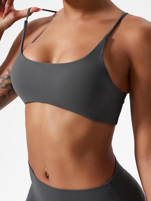 Women's Solid Criss Cross Sports Bra, Breathable Comfortable Wireless Sports Bra, Ladies Sportswear for Indoor Outdoor Wear