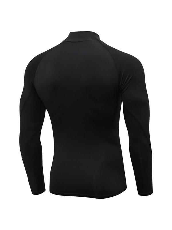 Men's Mock Neck Compression Shirt, Solid Long Sleeve Sports T-shirt, Gym Clothing, Mens Clothing, Gym Tops, Casual Back To School Sporty Top for Basketball Football Running, Gym Clothing Men