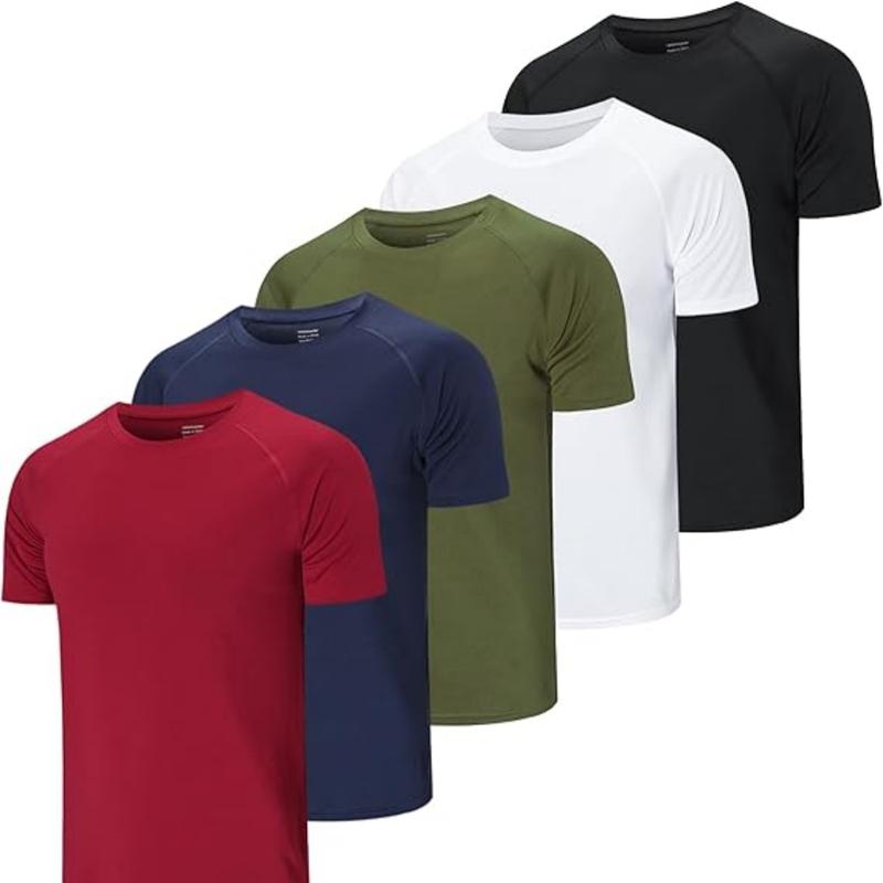 2024 Summer Men's Solid Crew Neck Regular Sleeve, Moisture Wicking Active Sleeve T-Shirt,  Back to School Clothing, Men's Work Out Gym Wear