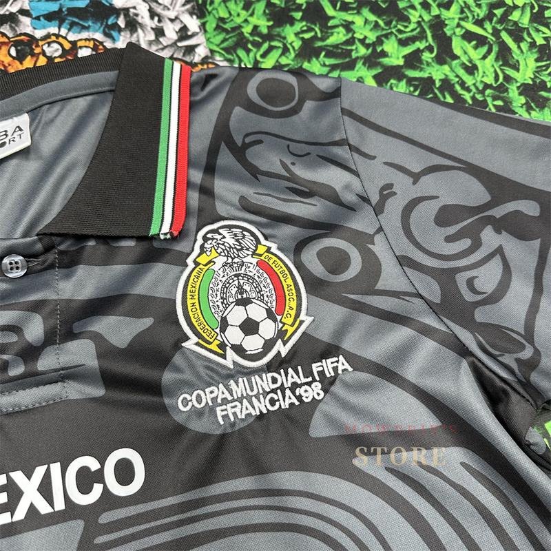 1998 Mexico Soccer National Team Home BLACK Nostalgia Soccer Jersey #2 Suarez #3 Sanchez Classic Breathable Quick Dry Soccer Jersey