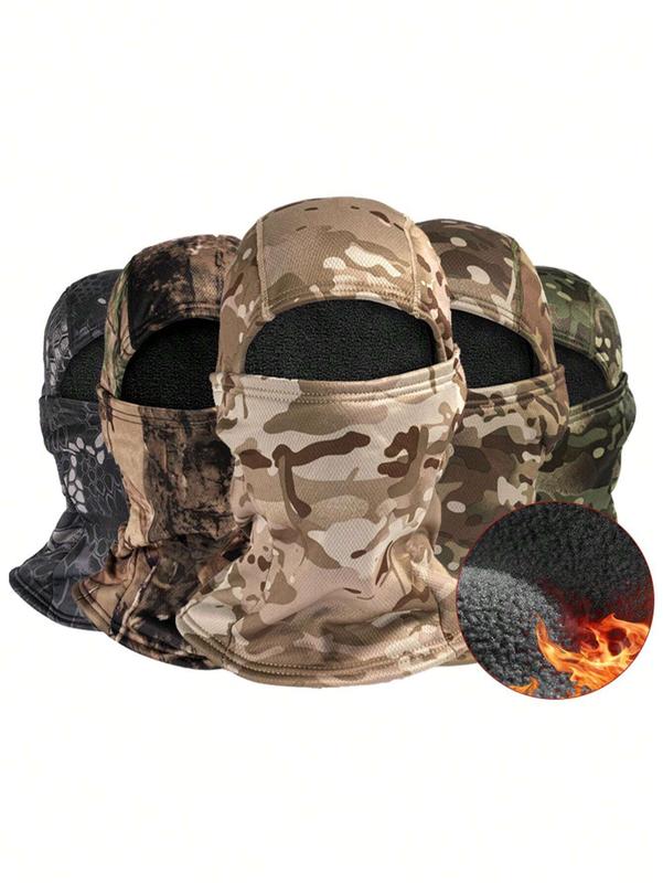 Thick Warm Fleece Camo Print Windproof Face Mask Neck Gaiter For Cold Weather, Cycling, Skiing