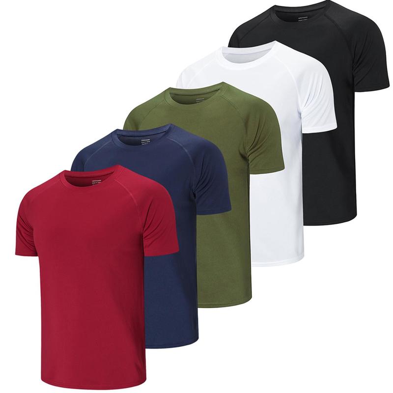 5pcs  Men's Moisture Wicking Workout Shirts - Assorted ColorsCrew Neck, Athletic Suit, Perfect For Gym And Casual Wear