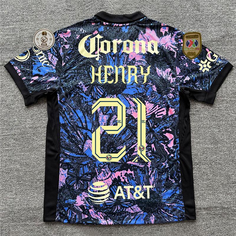 24 25 Club America Second Away Henry 21# same Soccer jersey Sports T-shirt  10#