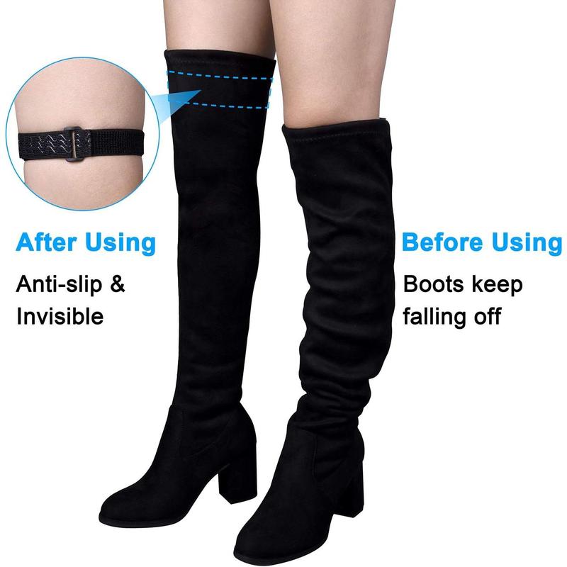 Wisiro Boot Straps, 1 Pair Knee Boot Straps of Elastic Adjustable Belt, plus Extra 12 Pcs Adhesive Tape Hook Sticker for fall-off prevention