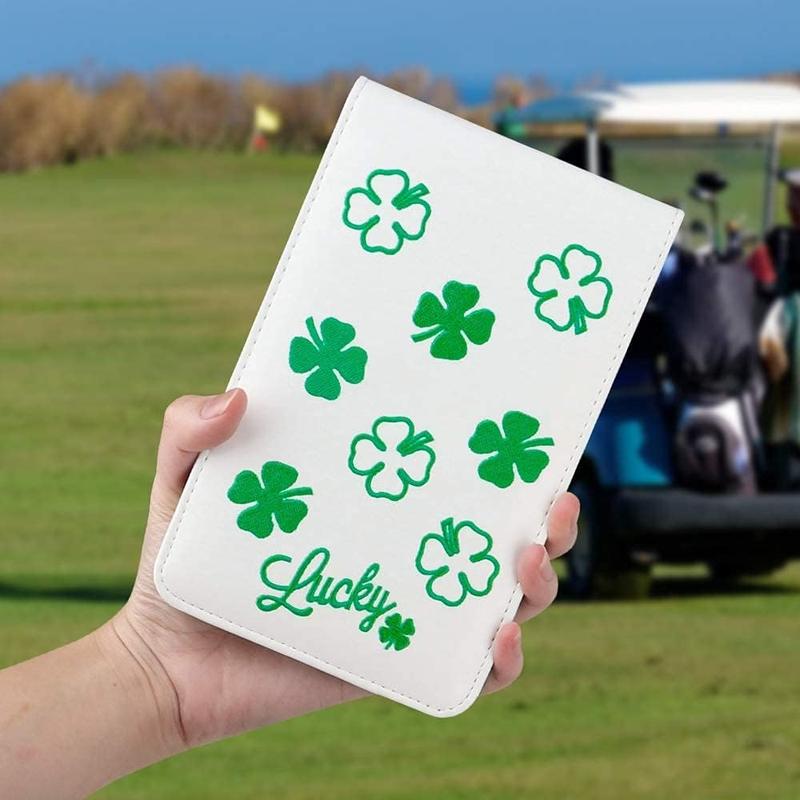 BIG TEETH Golf Scorecard Holder Yardage Book Cover Golf Scorecard Book, Lucky Clover Golf Accessories   with a Free Pencil Fits Your Back Pocket