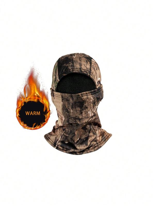 Thick Warm Fleece Camo Print Windproof Face Mask Neck Gaiter For Cold Weather, Cycling, Skiing