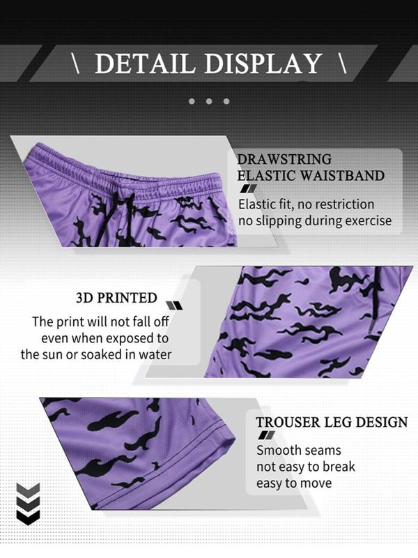 Men's  Printed Drawstring Waist Sports Shorts, Regular Fit Casual Pocket Design Shorts for Summer, Men's Sportswear for Running