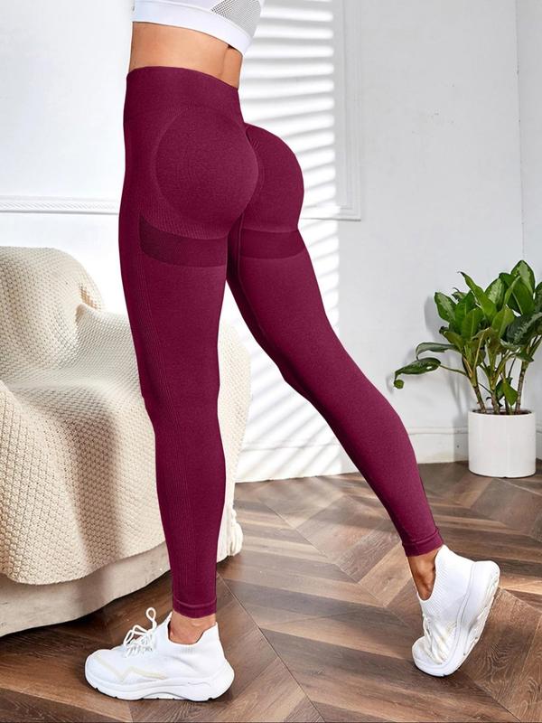 Sporty Women's Plain High Waist Sports Leggings, High Stretch Seamless Yoga Leggings, Ladies Sportswear for Indoor Outdoor Wear, Tummy Control