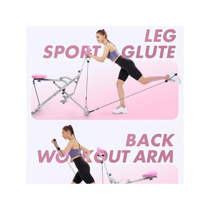 (BIACK FRIDAY)Pink Squat Machine For Home, Rodeo Core Exercise Machine, 330lbs Foldable, Adjustable 4 Resistance Bands, Ride & Rowing Machine For Botty Glutes Butt Thighs, Ab Back Leg Press Hip Thrust