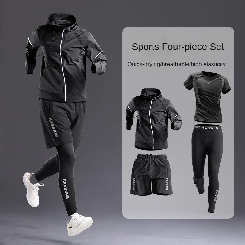 All-Season Men's Sportswear Set Suit - Tracksuit for Running， Cycling, Fitness & Hiking，gym clothing men， jogging， boxing，5 pcs