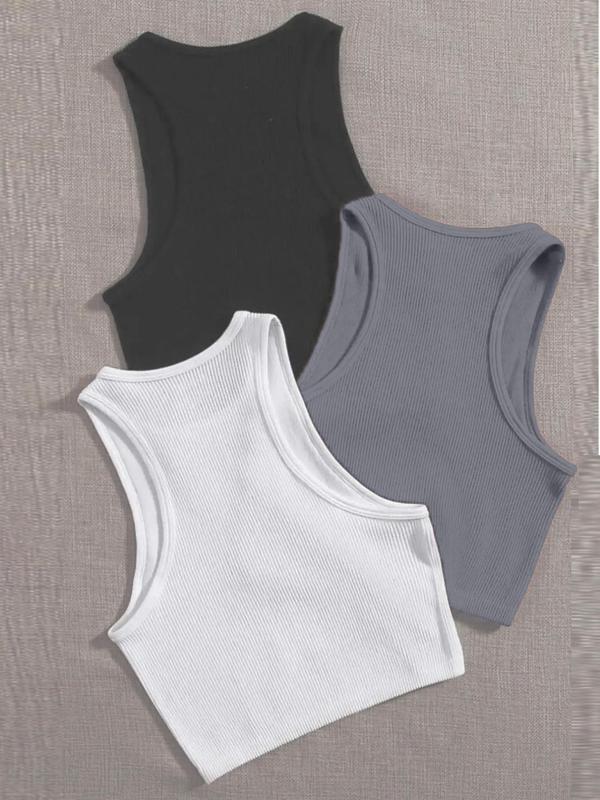 Women's Plain Round Neck Sports Vest, Casual Comfy Breathable Crop Tank Top, Back To School Outfits, Women's Sportswear Clothing for Yoga Gym Workout, Gym Clothing, Tank Tops for Women, Going Out Tops