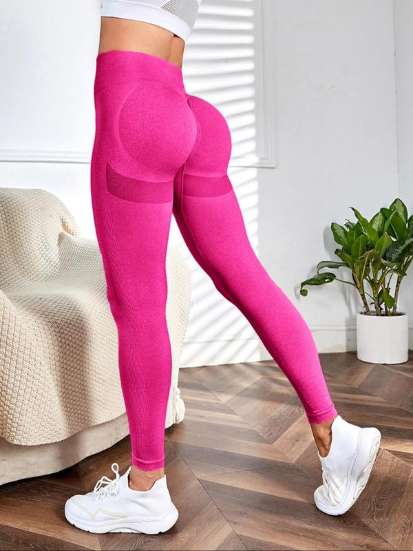 Sporty Women's Plain High Waist Sports Leggings, High Stretch Seamless Yoga Leggings, Ladies Sportswear for Indoor Outdoor Wear, Tummy Control