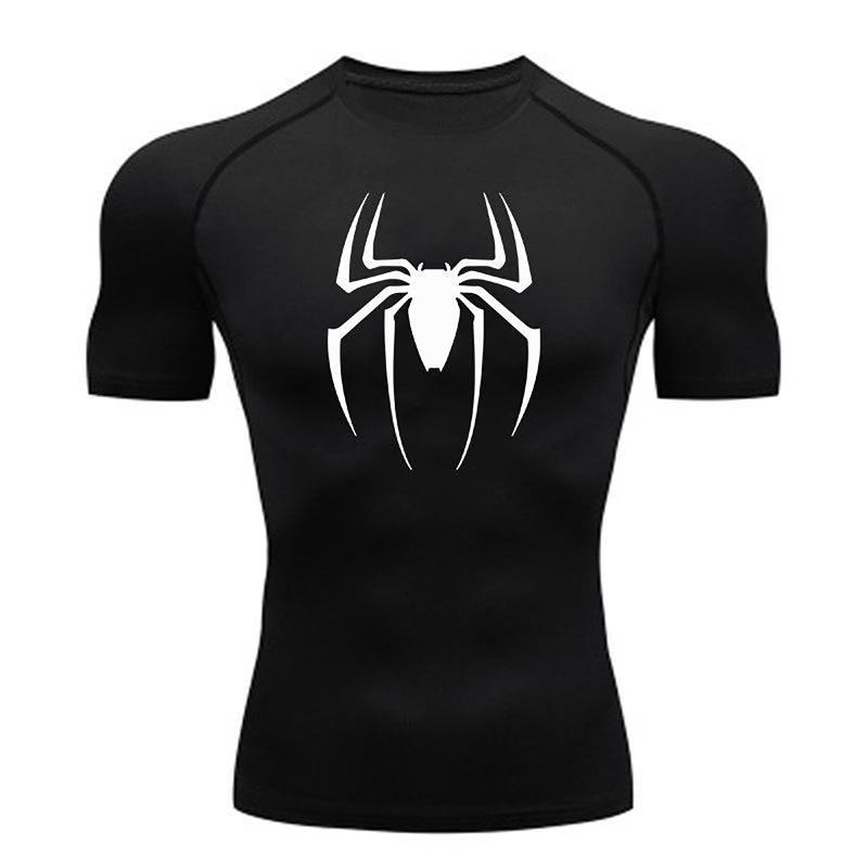 Spider Logo Compression Shirt CrewNeck Slim-fitting Menswear TopShort-sleeved quick-drying sports T-shirt running base layer gym trainingclothing men's breathable sweat-wicking elastic tights