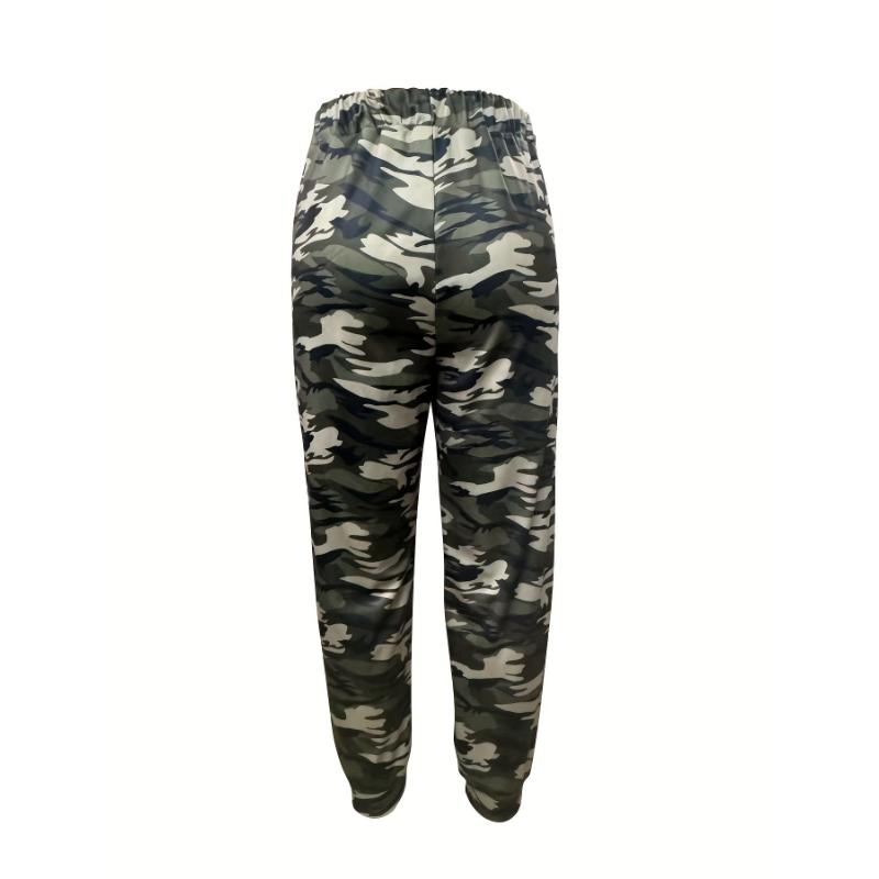 Women's Camo Print Joggers with Pockets - Casual Drawstring Waist, Polyester, Machine Washable