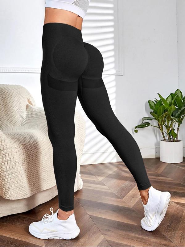 Sporty Women's Plain High Waist Sports Leggings, High Stretch Seamless Yoga Leggings, Ladies Sportswear for Indoor Outdoor Wear, Tummy Control