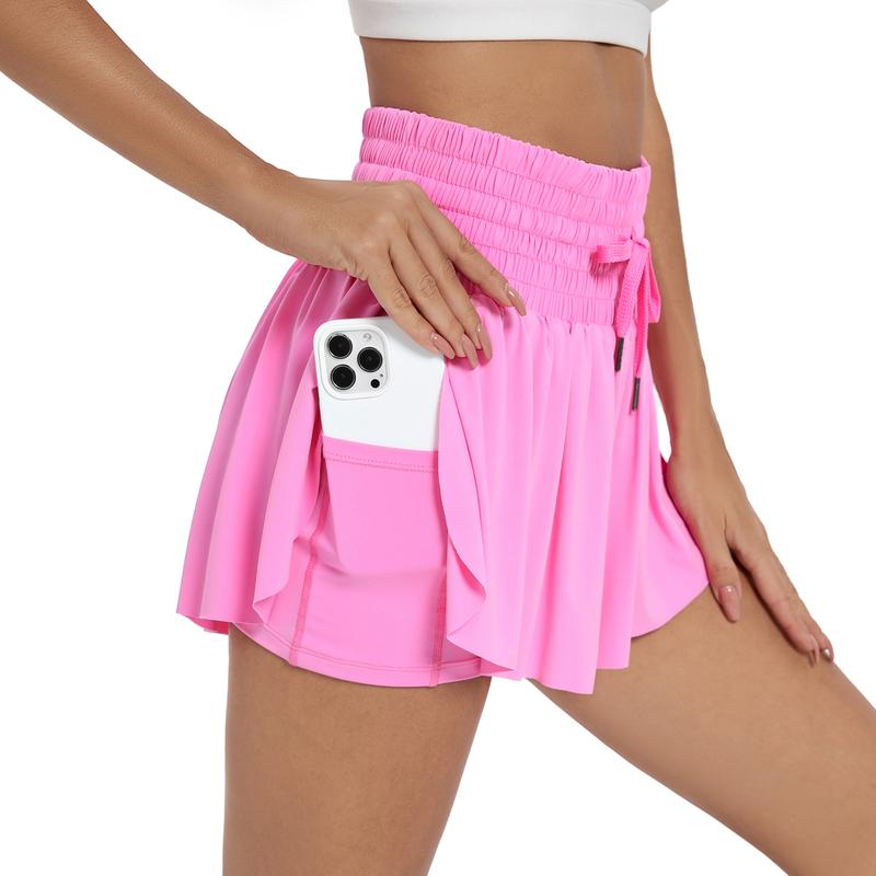 2 in 1 Flowy Athletic Gym Yoga Workout Running Active Wear Shorts for Women Spandex High Waisted with Pockets Drawstring Biker Bike Tennis Golf Skirt Cheer Dance Lounge Skort Cute Pants Comfy Teen Girls Trendy Clothes Casual Summer Beach Outfits