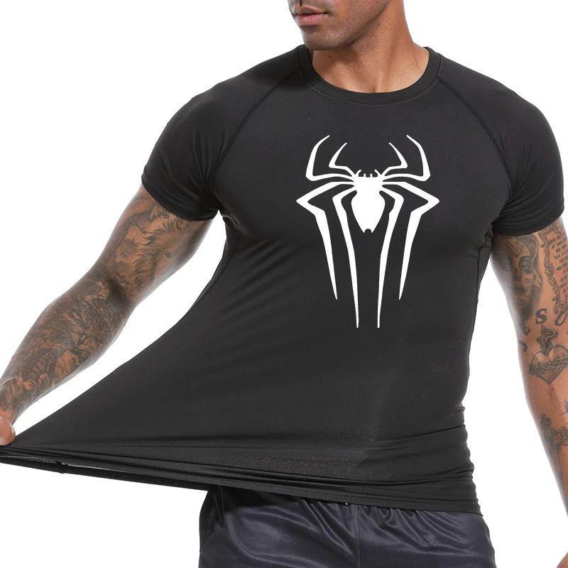 Spider Logo Compression Shirt CrewNeck Slim-fitting Menswear TopShort-sleeved quick-drying sports T-shirt running base layer gym trainingclothing men's breathable sweat-wicking elastic tights