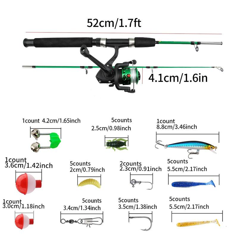 Fishing Rod & Fishing Reel Set, 2-section Ice Fishing Rod & Lures & Hooks & Other Accessories, Rod Reel, Portable Fishing Tackle, Outdoor Fishing Accessories, Fishing Gear, Fishing Tackle Kit