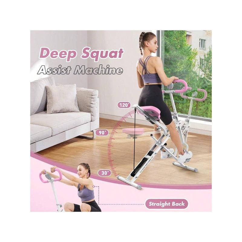 (BIACK FRIDAY)Pink Squat Machine For Home, Rodeo Core Exercise Machine, 330lbs Foldable, Adjustable 4 Resistance Bands, Ride & Rowing Machine For Botty Glutes Butt Thighs, Ab Back Leg Press Hip Thrust