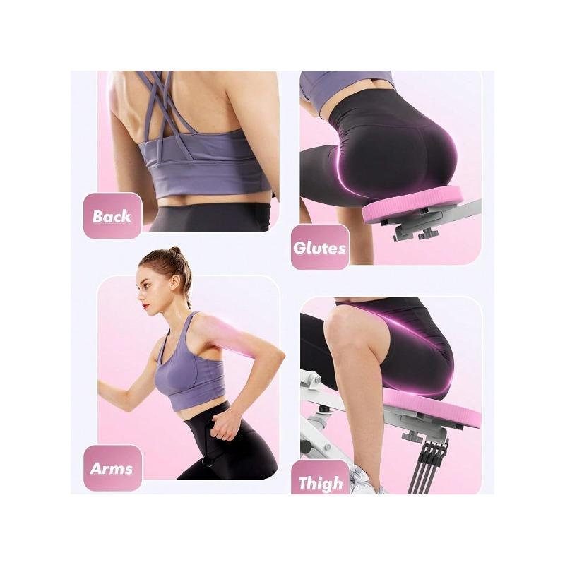 (BIACK FRIDAY)Pink Squat Machine For Home, Rodeo Core Exercise Machine, 330lbs Foldable, Adjustable 4 Resistance Bands, Ride & Rowing Machine For Botty Glutes Butt Thighs, Ab Back Leg Press Hip Thrust