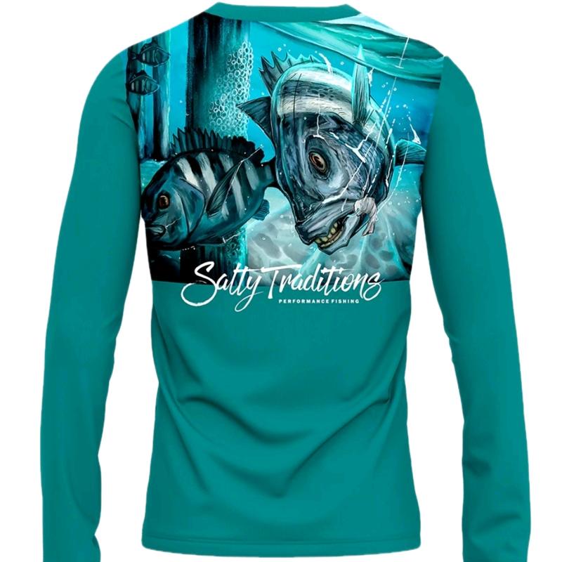 Salty Traditions Sheepshead Long Sleeve Performance Shirt, Fishing, Hunting, Outdoors, Comfortable