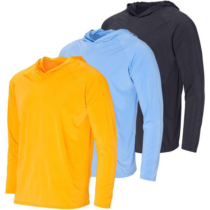 Real Essentials 3 Pack: Men's Rash Guard Hoodie Sweatshirt Sun Protection UPF Fishing Shirt (Available in Big & Tall)