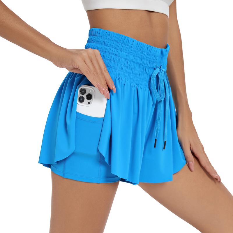 2 in 1 Flowy Athletic Gym Yoga Workout Running Active Wear Shorts for Women Spandex High Waisted with Pockets Drawstring Biker Bike Tennis Golf Skirt Cheer Dance Lounge Skort Cute Pants Comfy Teen Girls Trendy Clothes Casual Summer Beach Outfits