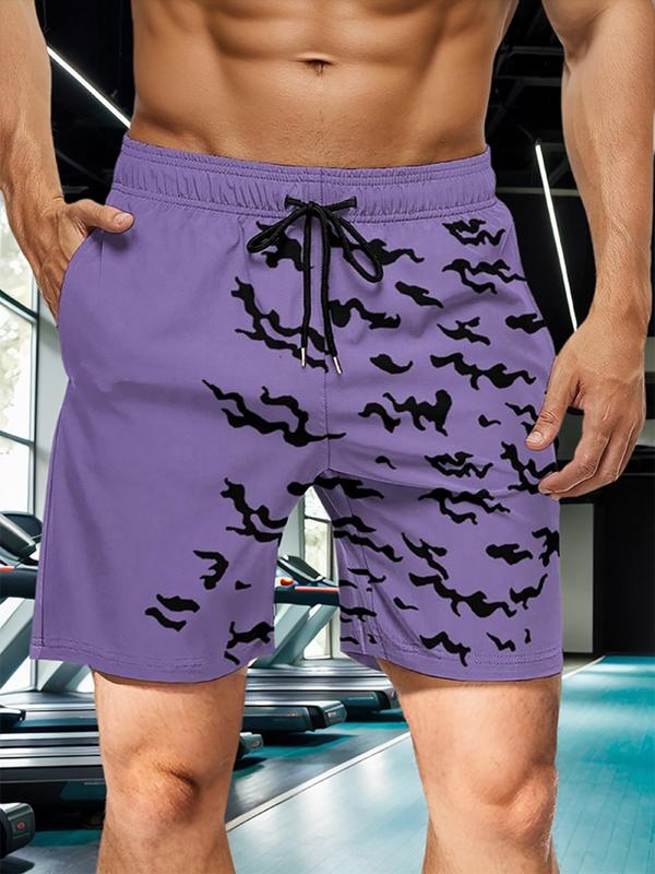 Men's  Printed Drawstring Waist Sports Shorts, Regular Fit Casual Pocket Design Shorts for Summer, Men's Sportswear for Running