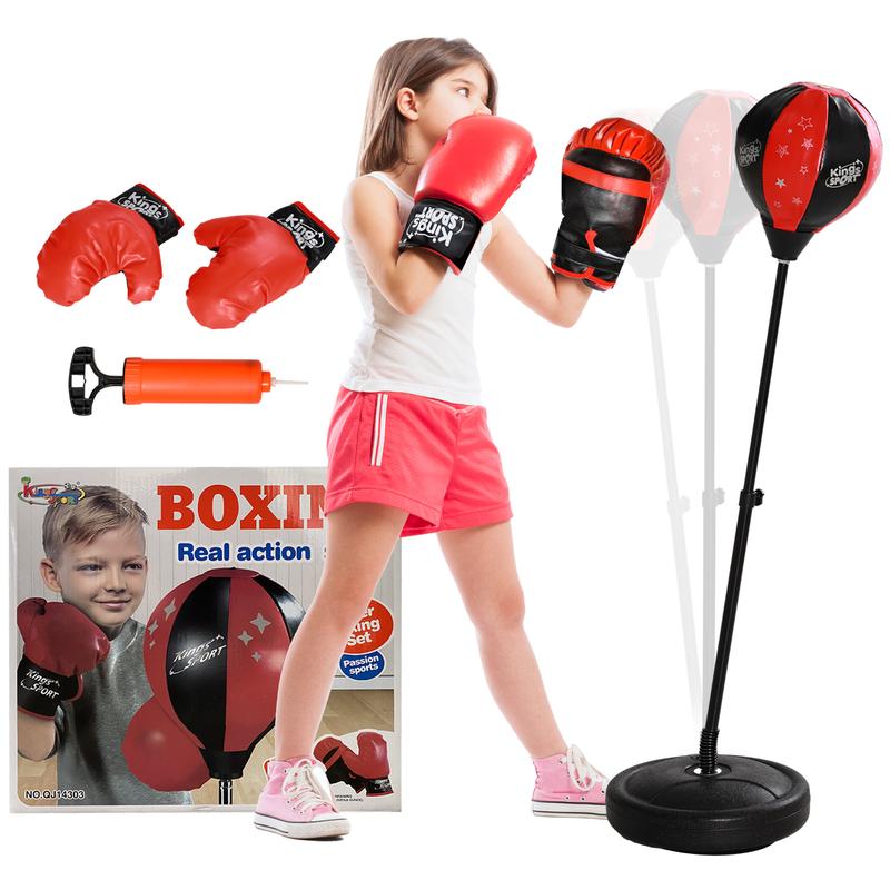 Qaba Punching Bag for Kids, Kids Punching Bag with Stand for 5-10 Years Old, Height Adjustable Kids Boxing Bag with Boxing Gloves